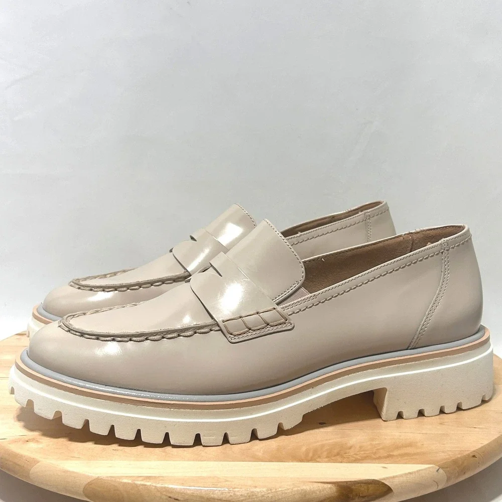 Paul Green Lillian Penny Leather Biscuit Brushed Almond Toe Loafers - Size 7.5